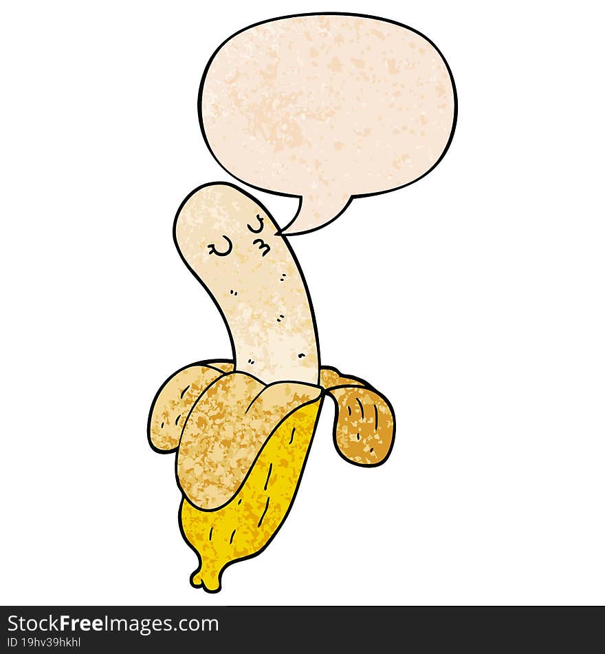 Cartoon Banana And Speech Bubble In Retro Texture Style