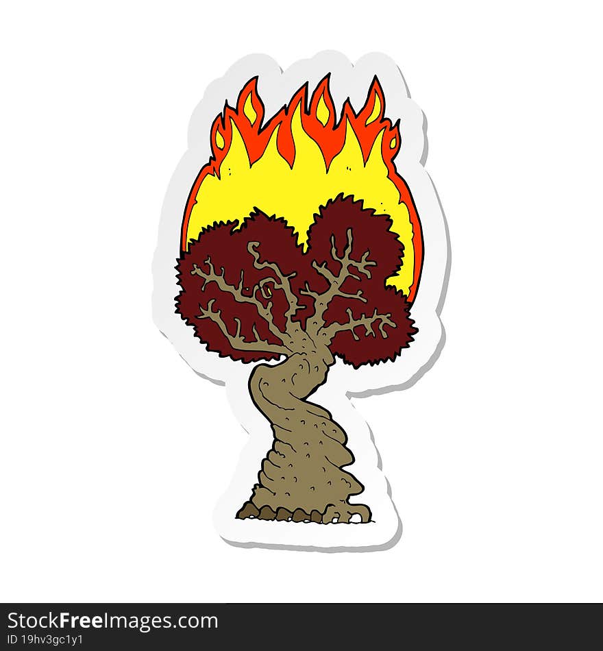 Sticker Of A Cartoon Burning Tree