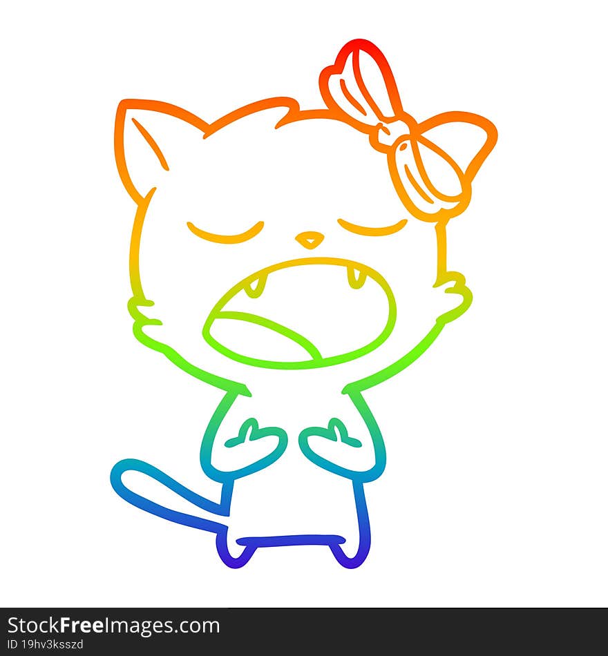 rainbow gradient line drawing cartoon cat meowing