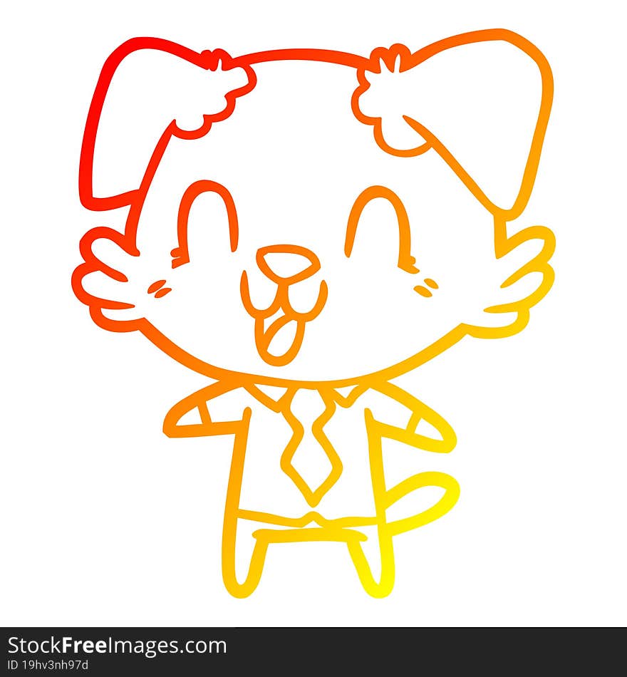 warm gradient line drawing of a laughing cartoon dog manager