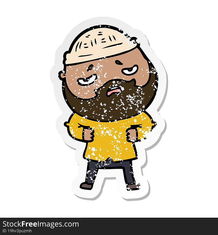 distressed sticker of a cartoon worried man with beard