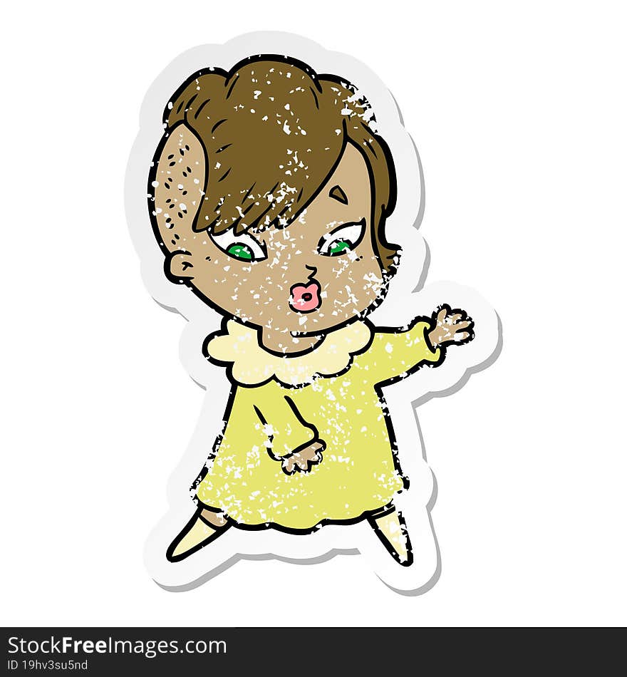 distressed sticker of a cartoon surprised girl