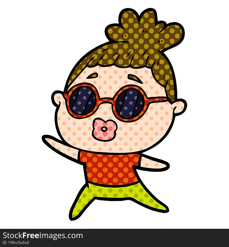 cartoon dancing woman wearing sunglasses. cartoon dancing woman wearing sunglasses