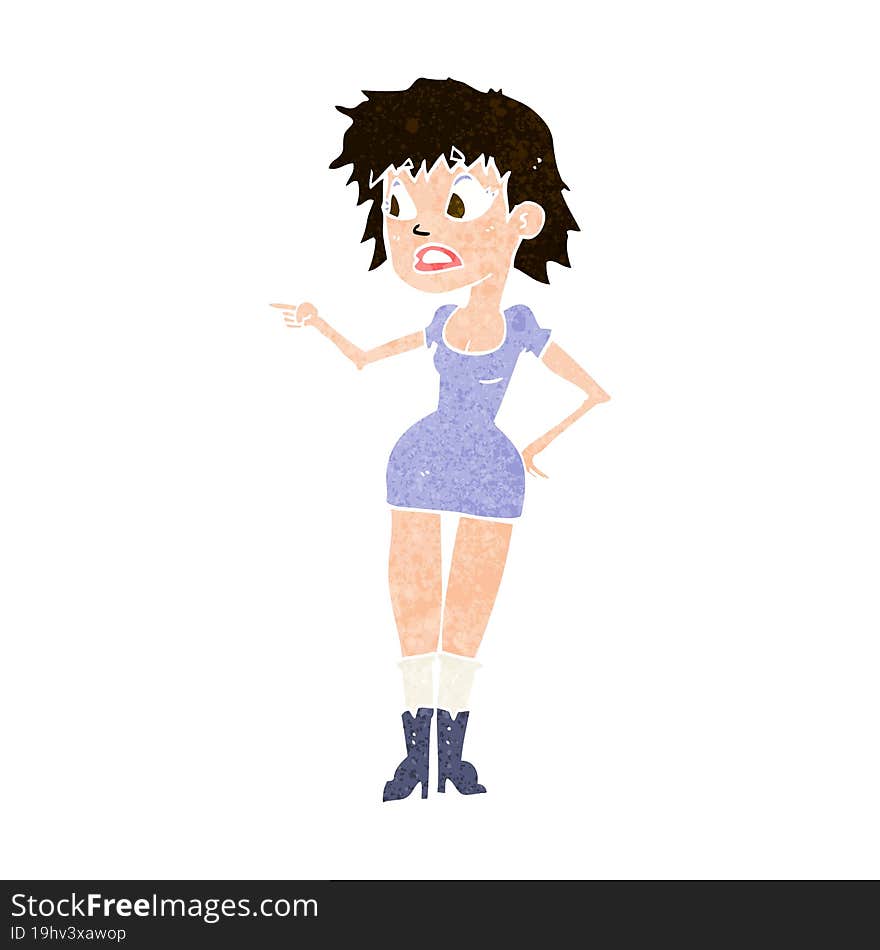 Cartoon Worried Woman In Dress Pointing