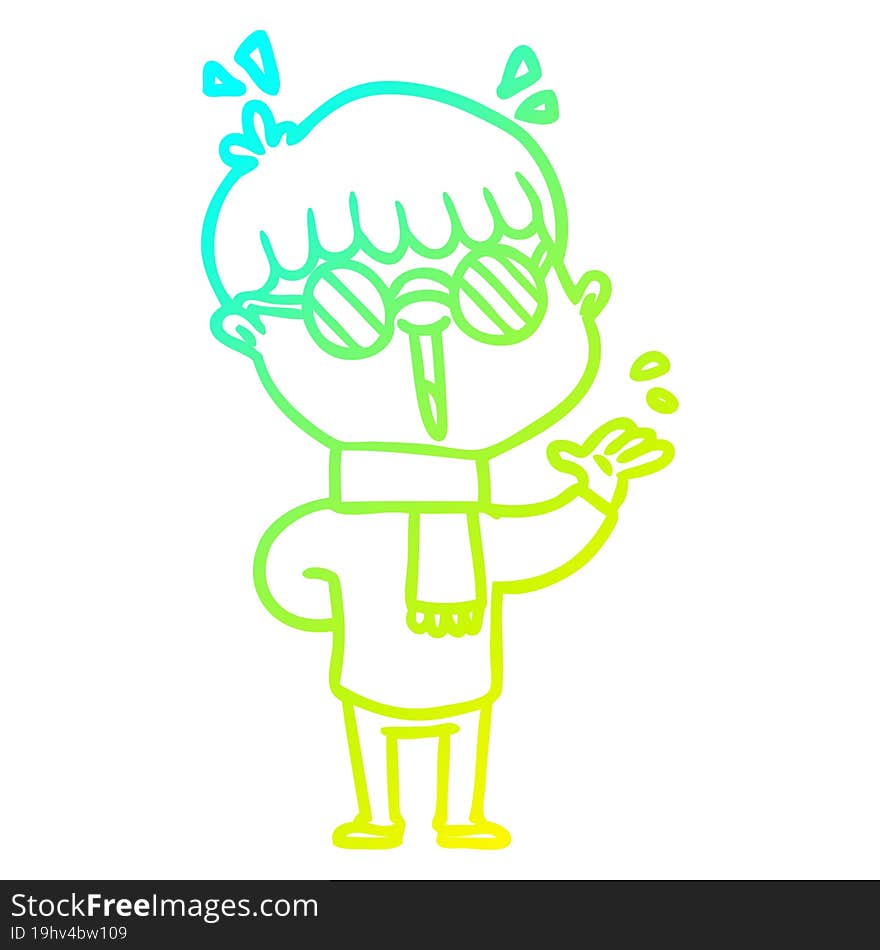 Cold Gradient Line Drawing Cartoon Boy Wearing Spectacles