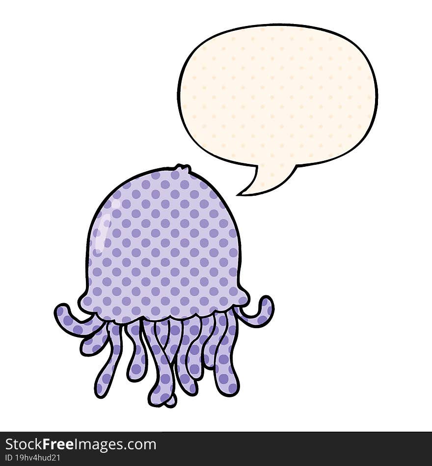 cartoon jellyfish and speech bubble in comic book style