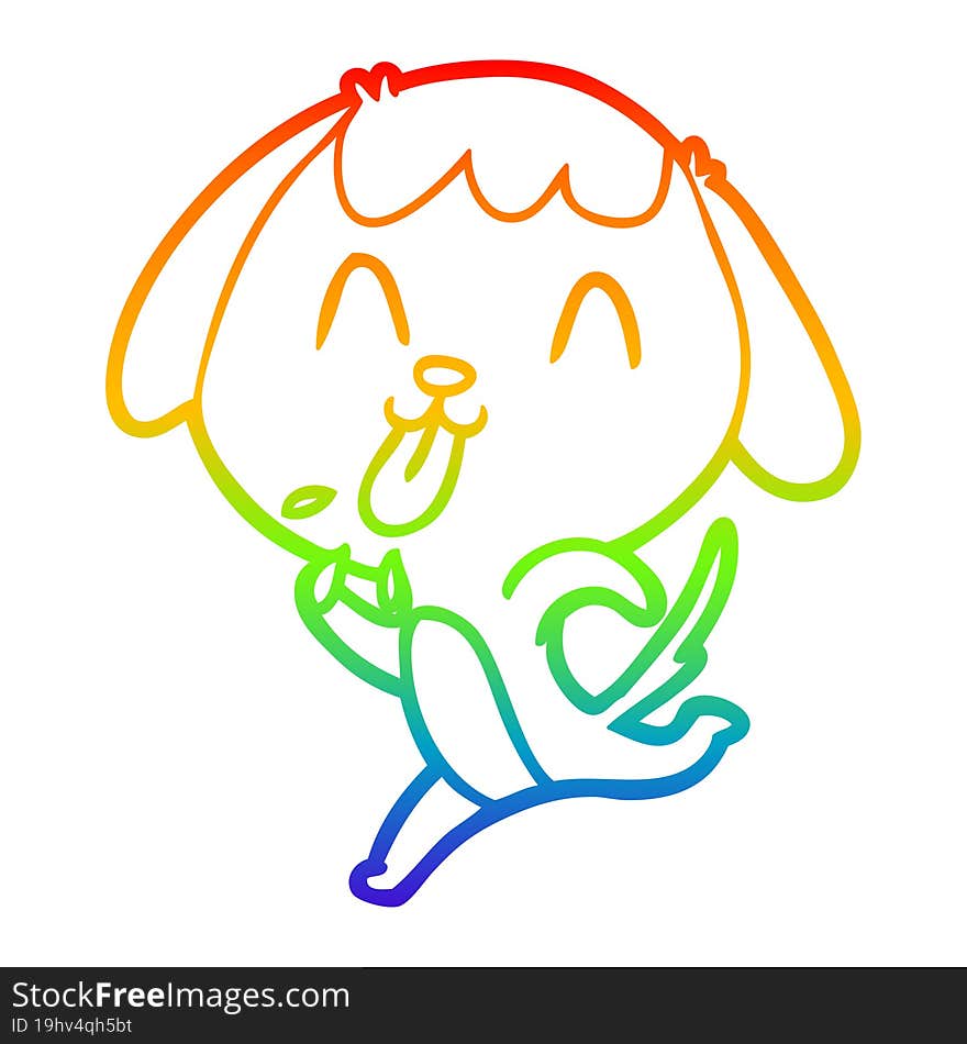 Rainbow Gradient Line Drawing Cute Cartoon Dog