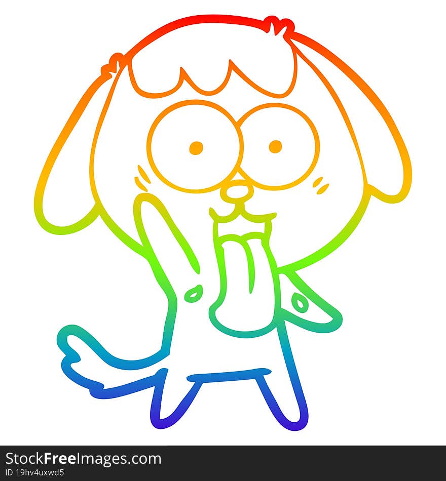 rainbow gradient line drawing of a cute cartoon dog