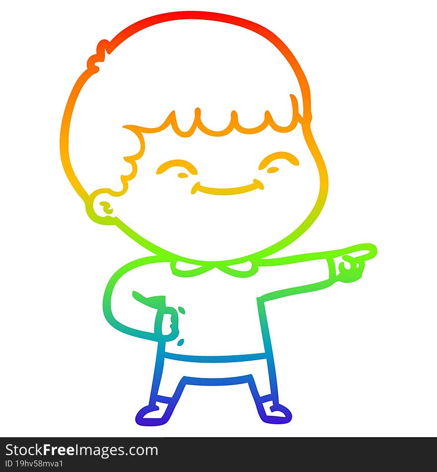 Rainbow Gradient Line Drawing Cartoon Happy Boy