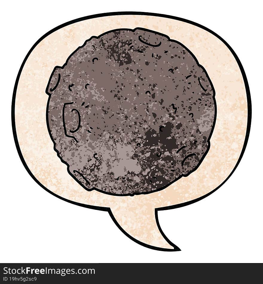 cartoon moon and speech bubble in retro texture style