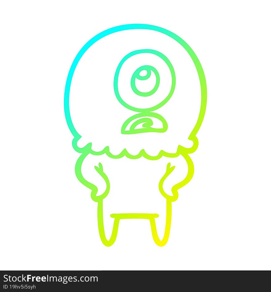 cold gradient line drawing of a cartoon cyclops alien spaceman