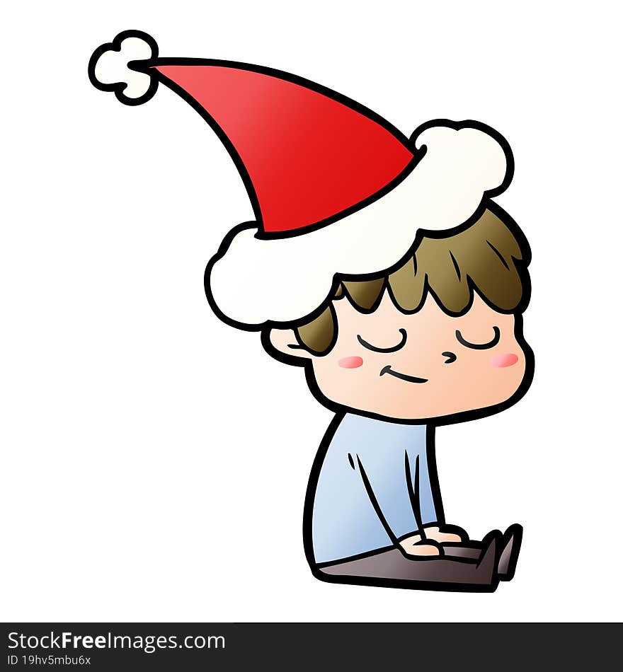 gradient cartoon of a happy boy wearing santa hat