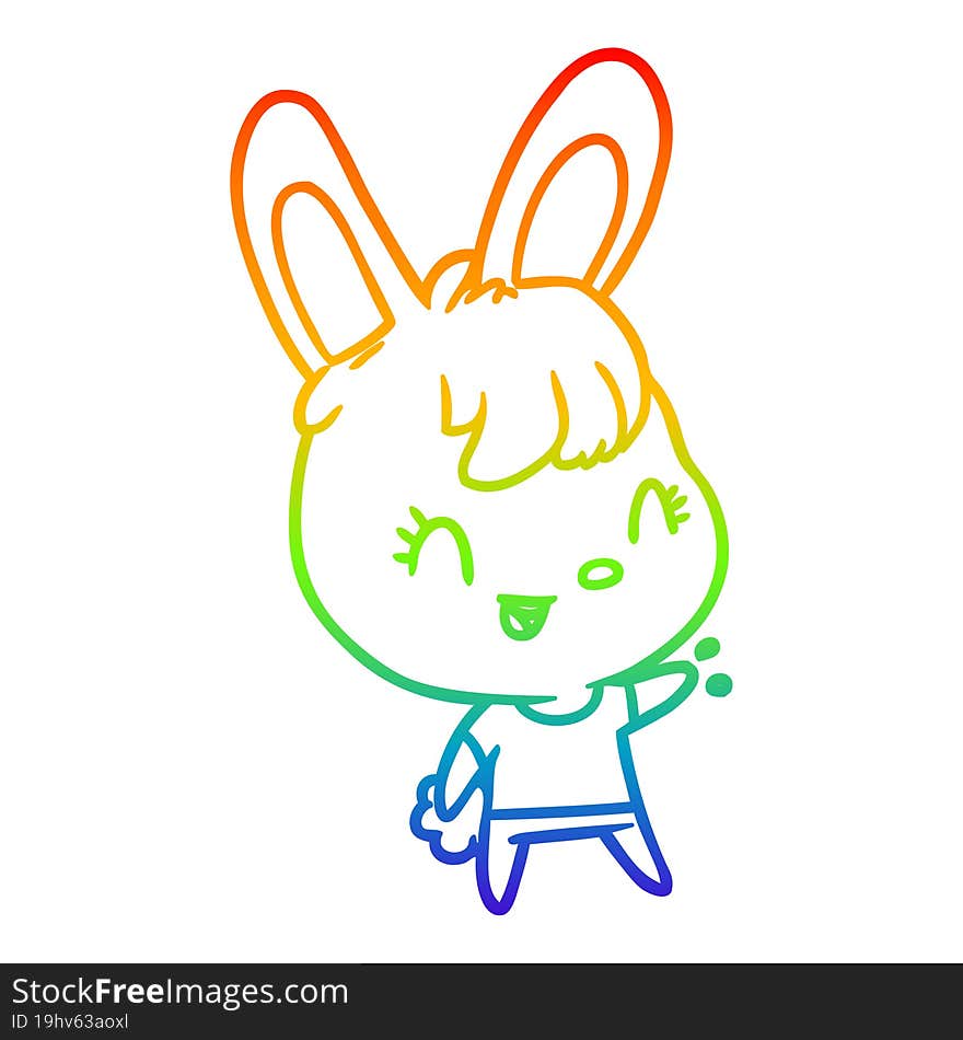 rainbow gradient line drawing of a cute rabbit