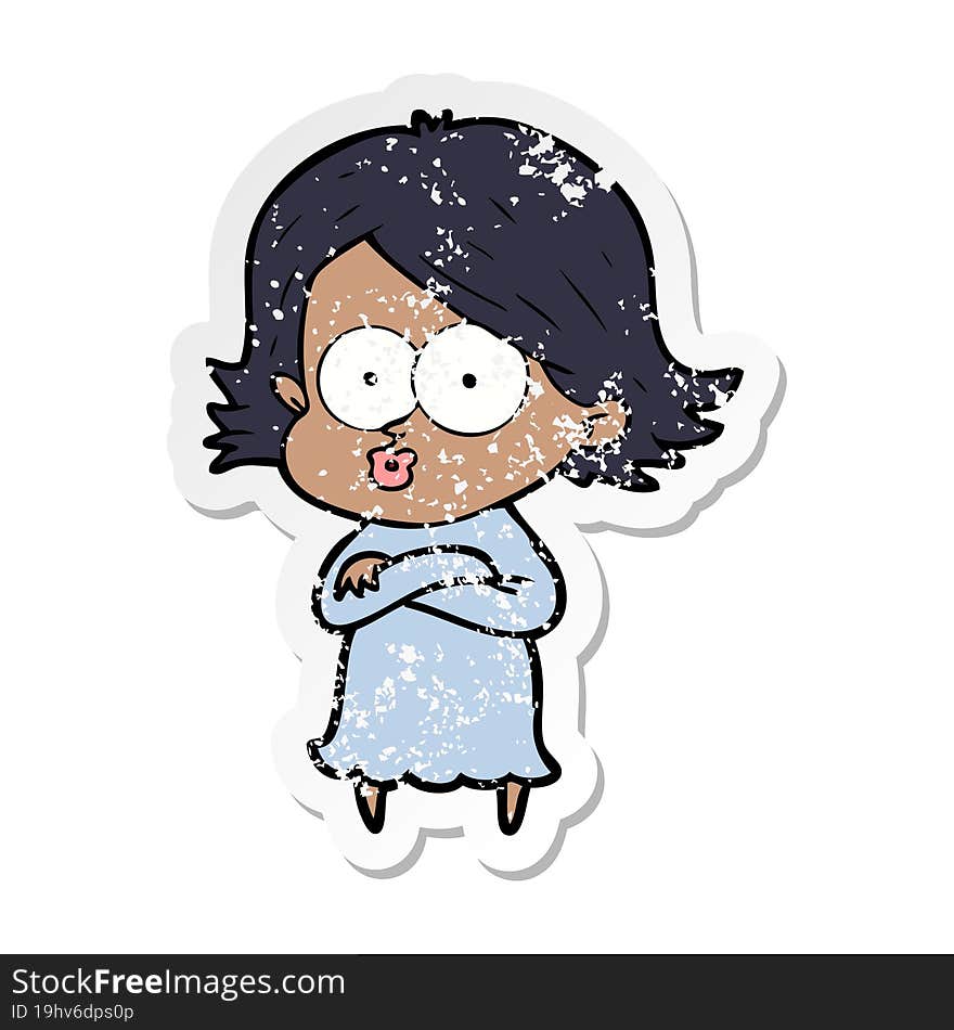 distressed sticker of a cartoon girl pouting