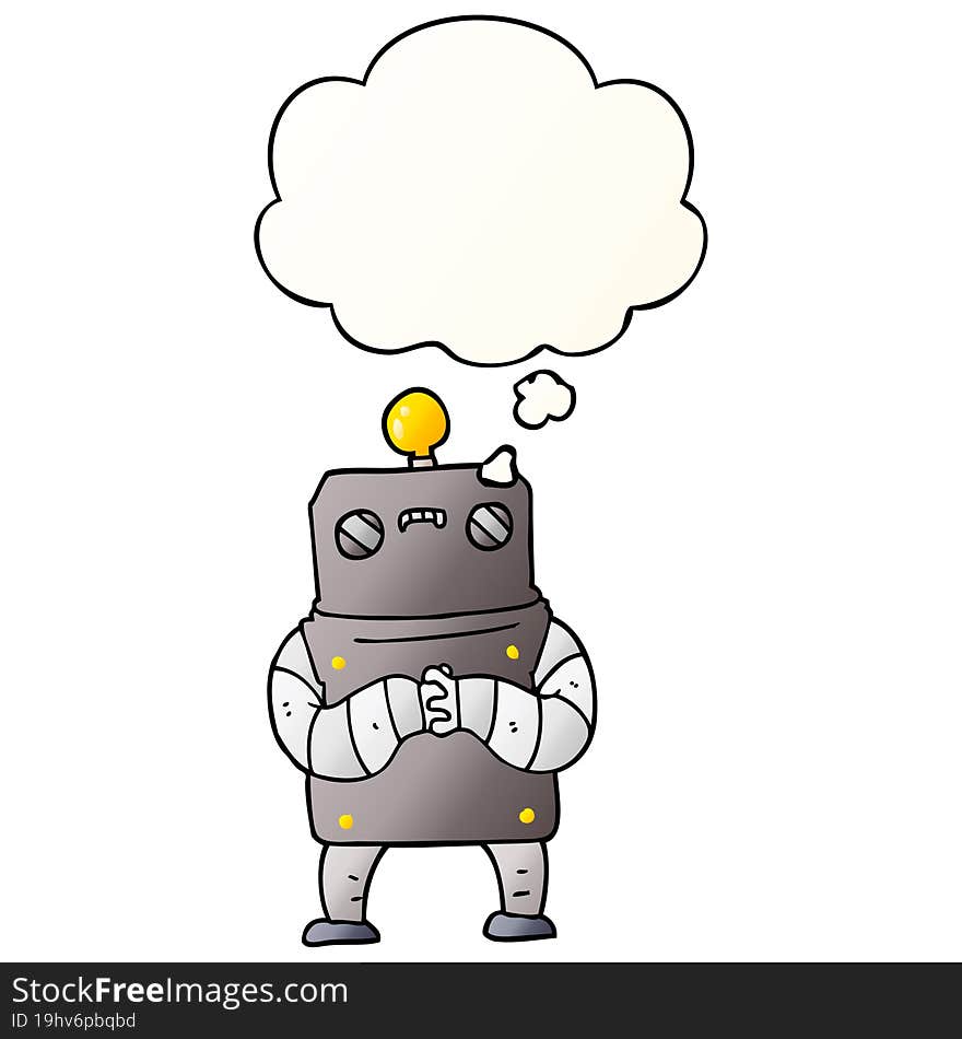 cartoon robot and thought bubble in smooth gradient style