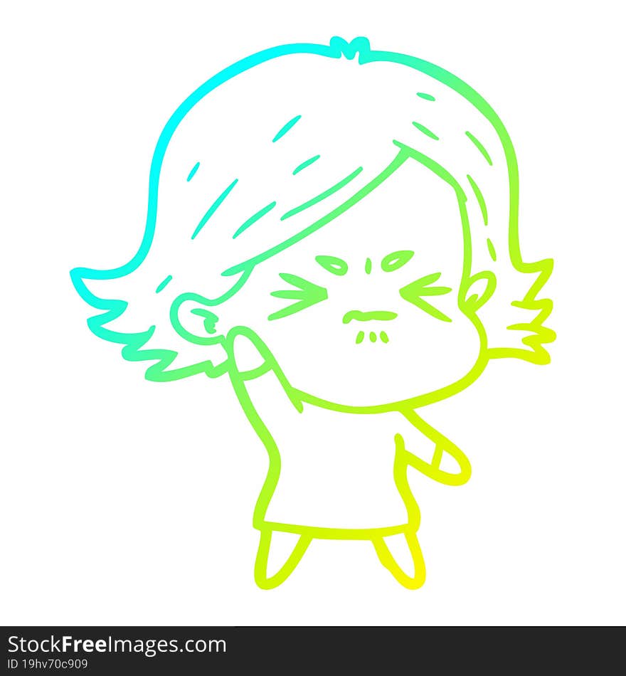 cold gradient line drawing of a cartoon angry girl