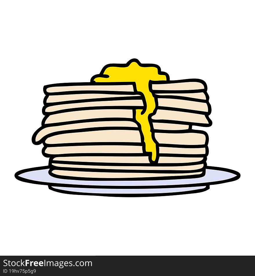 cartoon of a stack of tasty pancakes dripping with butter. cartoon of a stack of tasty pancakes dripping with butter