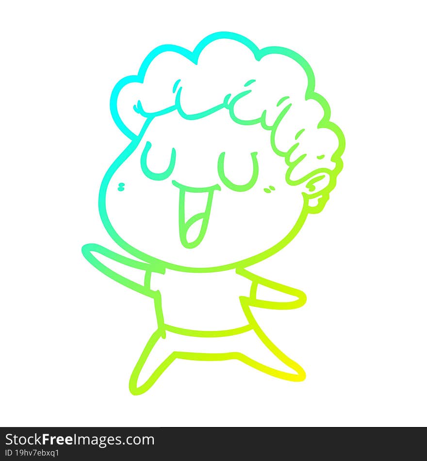 cold gradient line drawing of a laughing cartoon man