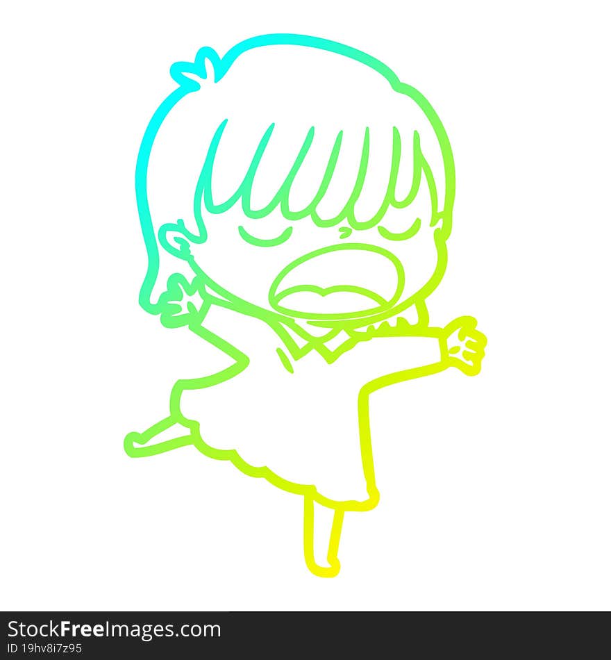 cold gradient line drawing cartoon woman talking loudly