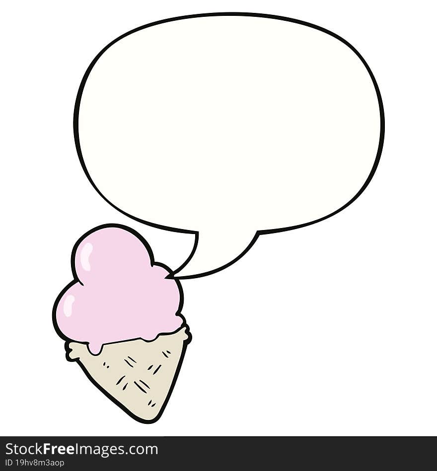 cartoon ice cream with speech bubble. cartoon ice cream with speech bubble