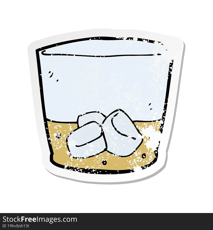 retro distressed sticker of a cartoon whiskey in glass