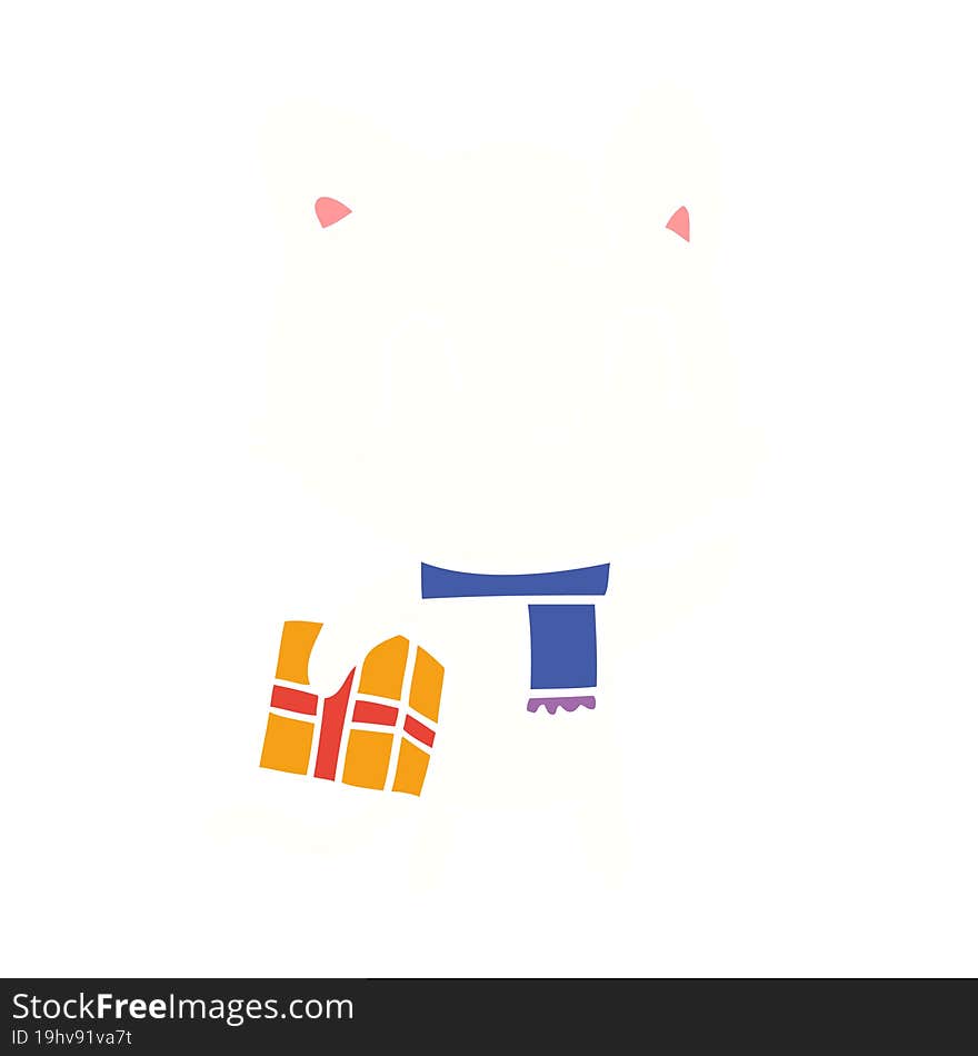 flat color style cartoon happy cat wearing scarf