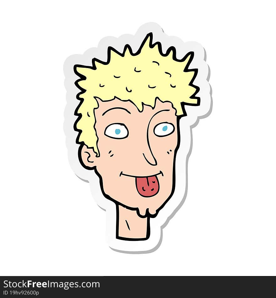 sticker of a cartoon man sticking out tongue