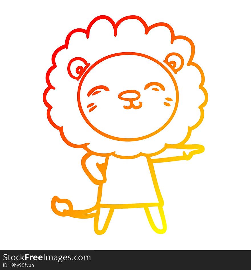 warm gradient line drawing of a cartoon lion