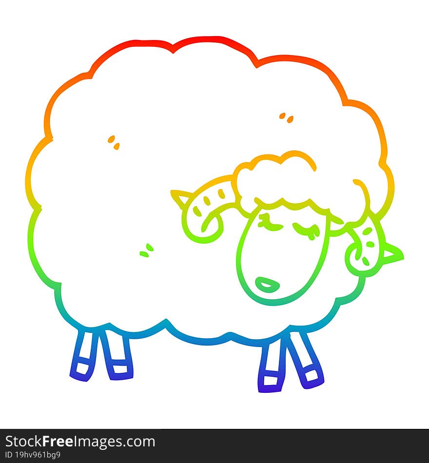 rainbow gradient line drawing cartoon sheep with horns