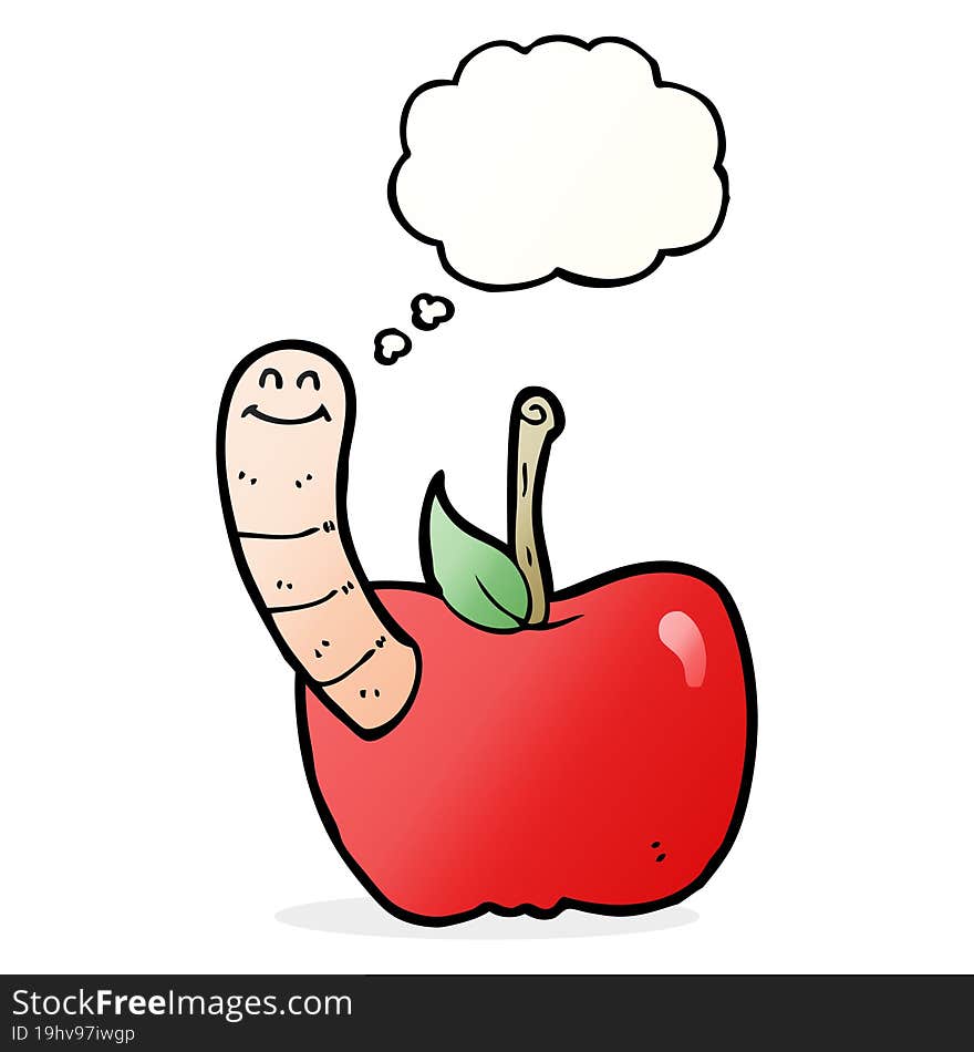 Cartoon Apple With Worm With Thought Bubble