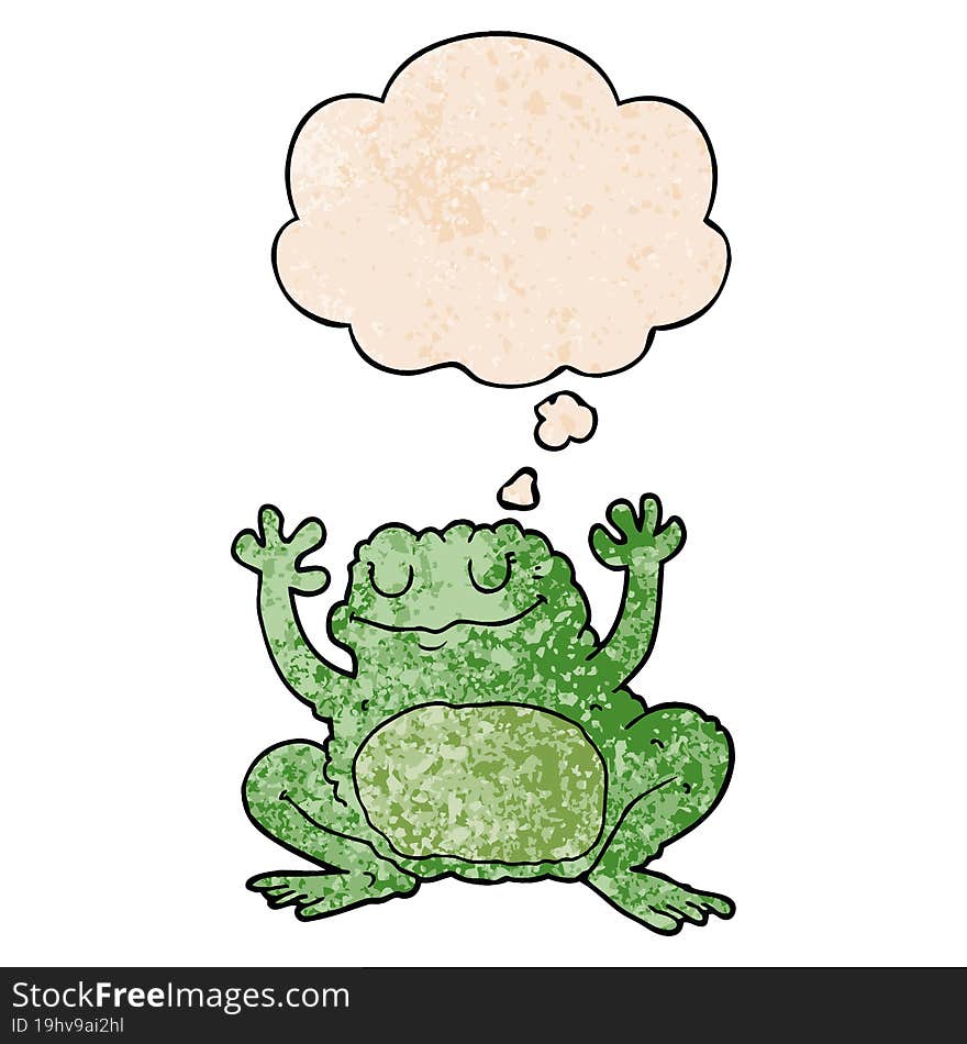 cartoon frog and thought bubble in grunge texture pattern style