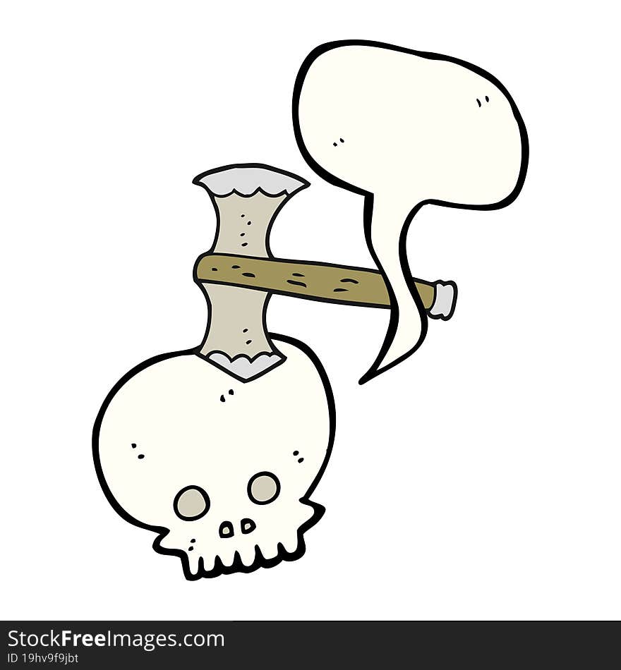 speech bubble cartoon axe in skull