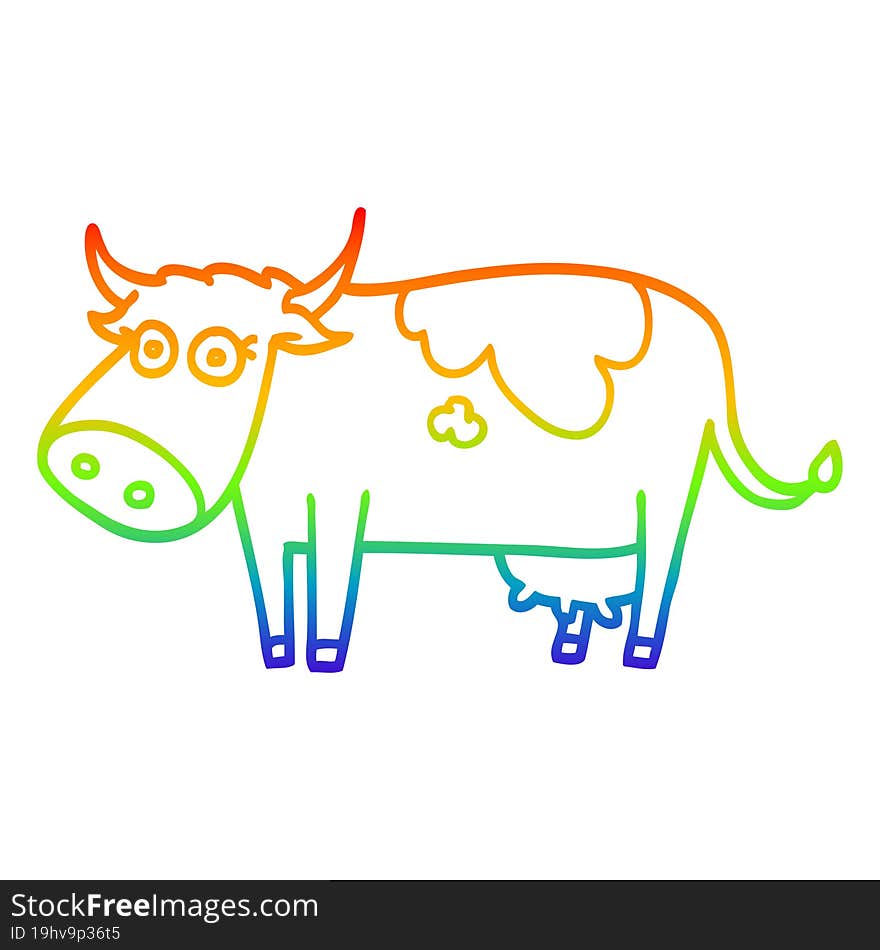 Rainbow Gradient Line Drawing Cartoon Farm Cow