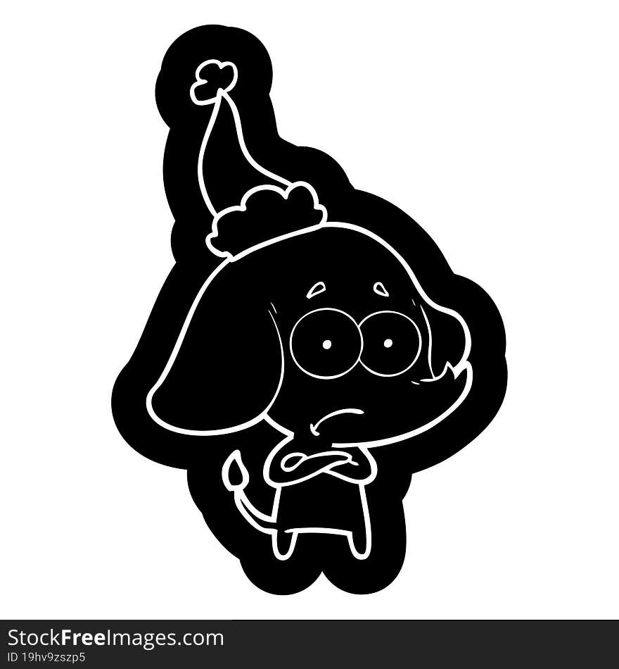 cartoon icon of a unsure elephant wearing santa hat