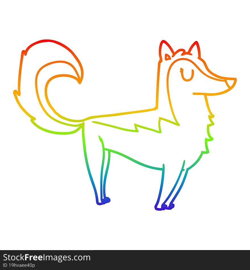 rainbow gradient line drawing cartoon husky