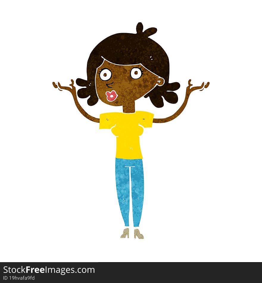 cartoon woman throwing arms in air