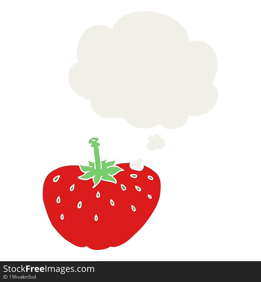 cartoon strawberry and thought bubble in retro style