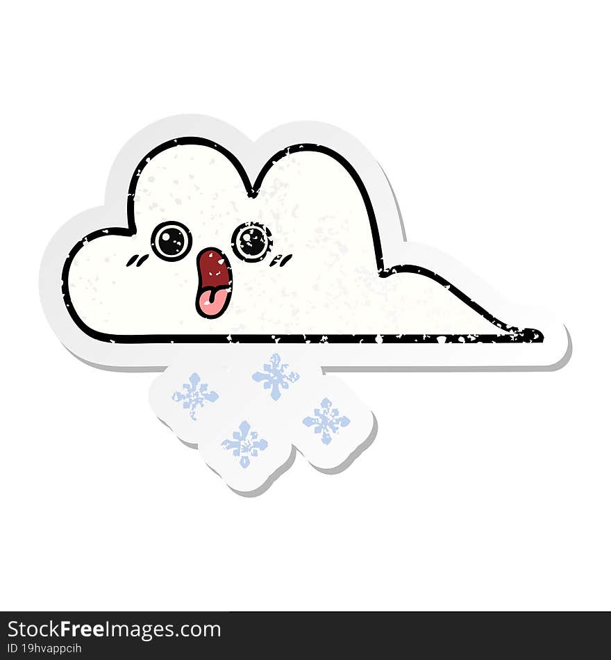 distressed sticker of a cute cartoon snow cloud