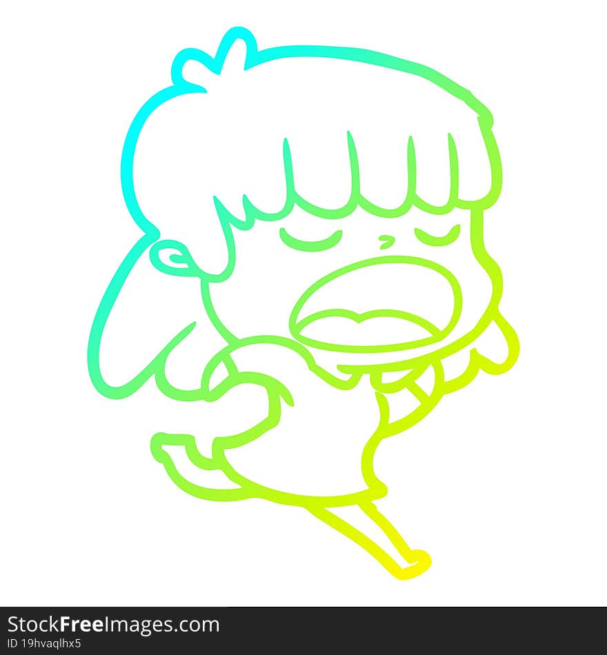 cold gradient line drawing of a cartoon woman talking loudly