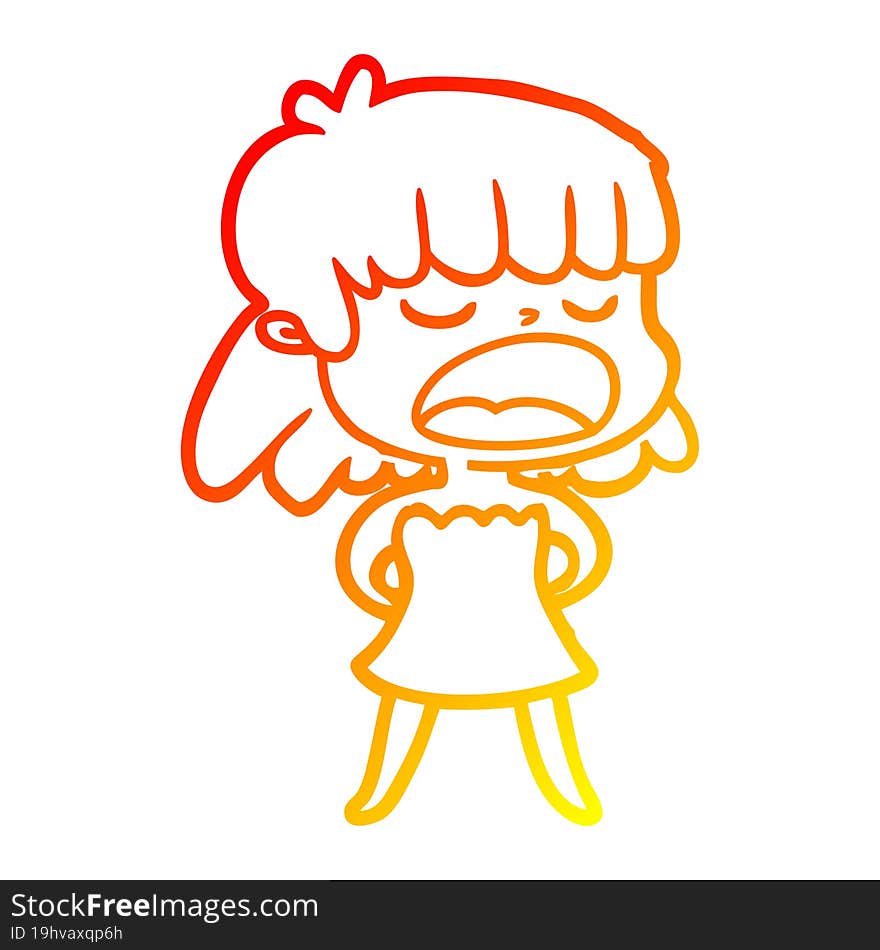 warm gradient line drawing of a cartoon woman talking loudly