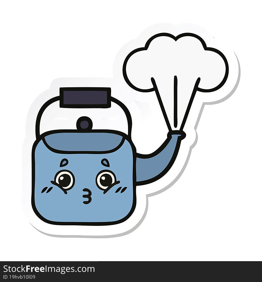 Sticker Of A Cute Cartoon Steaming Kettle