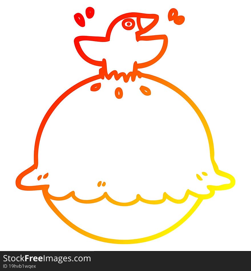 warm gradient line drawing cartoon blackbird in a pie