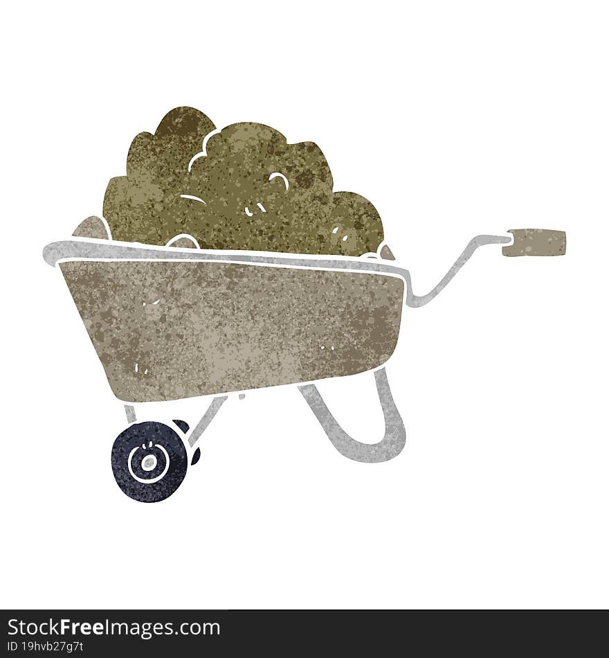 retro cartoon wheelbarrow full of dirt