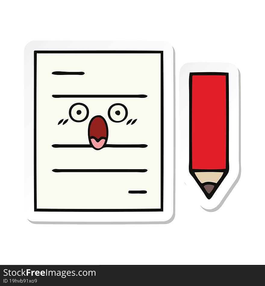 Sticker Of A Cute Cartoon Test Paper