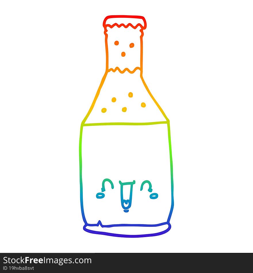 Rainbow Gradient Line Drawing Cartoon Beer Bottle