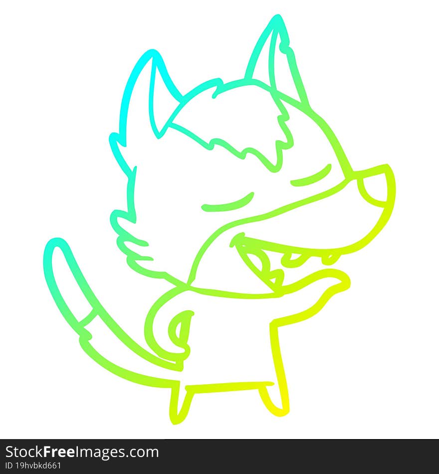 cold gradient line drawing of a cartoon wolf laughing