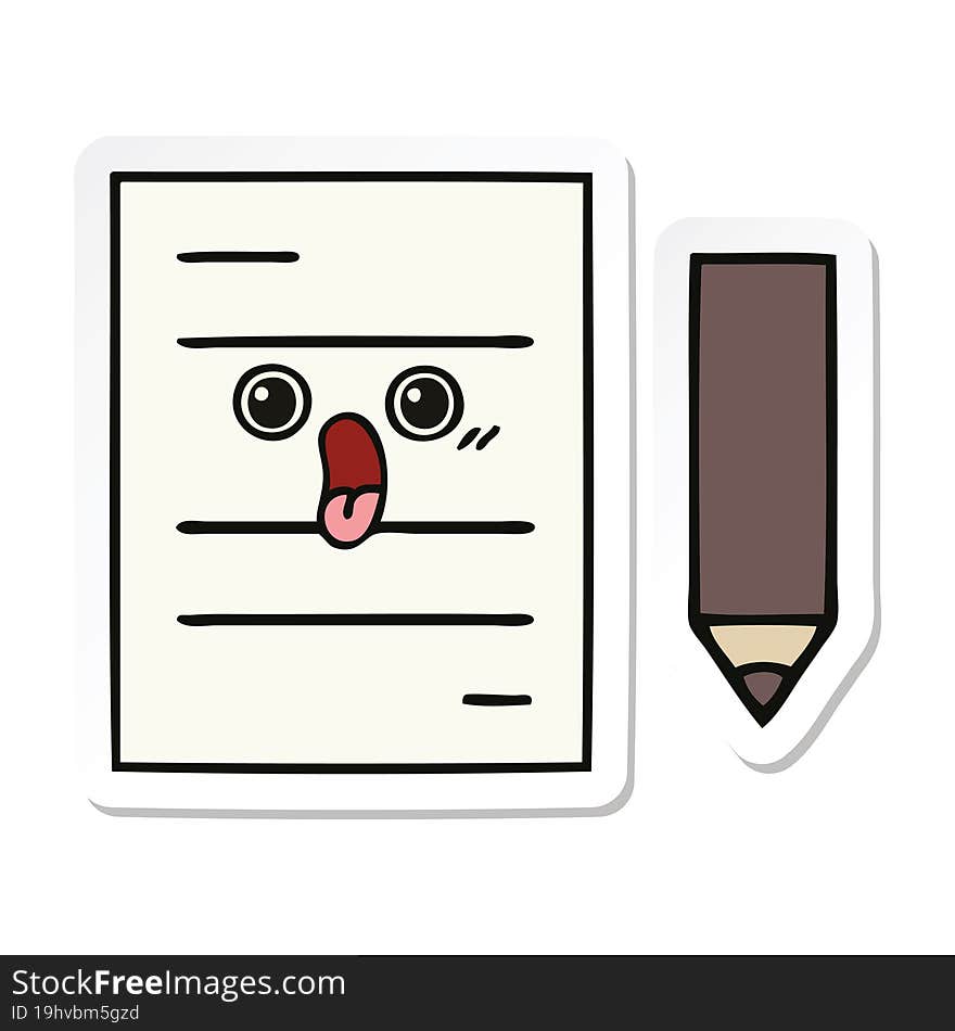 Sticker Of A Cute Cartoon Test Paper