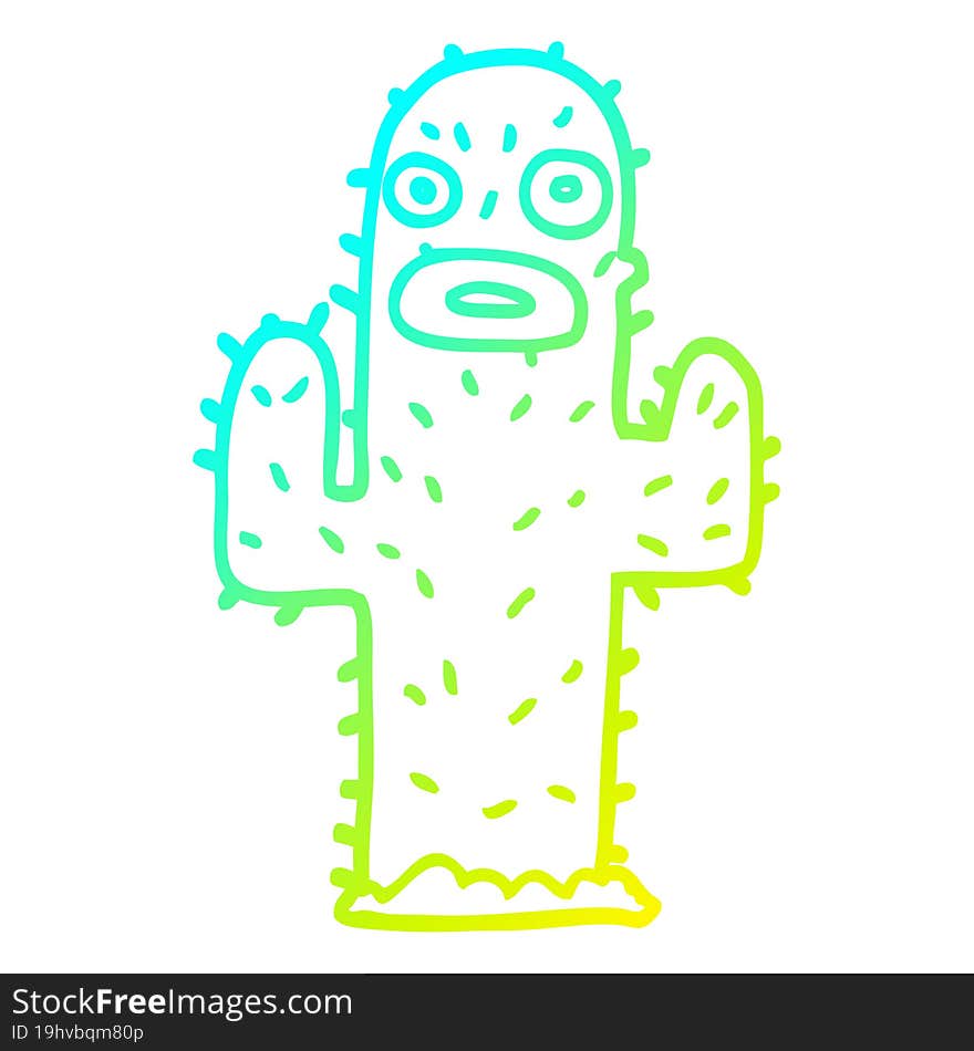 cold gradient line drawing cartoon cactus