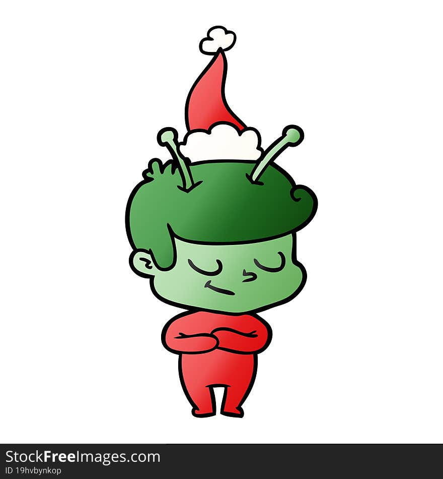 Friendly Gradient Cartoon Of A Spaceman Wearing Santa Hat