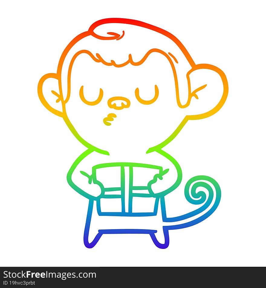 rainbow gradient line drawing of a cartoon monkey